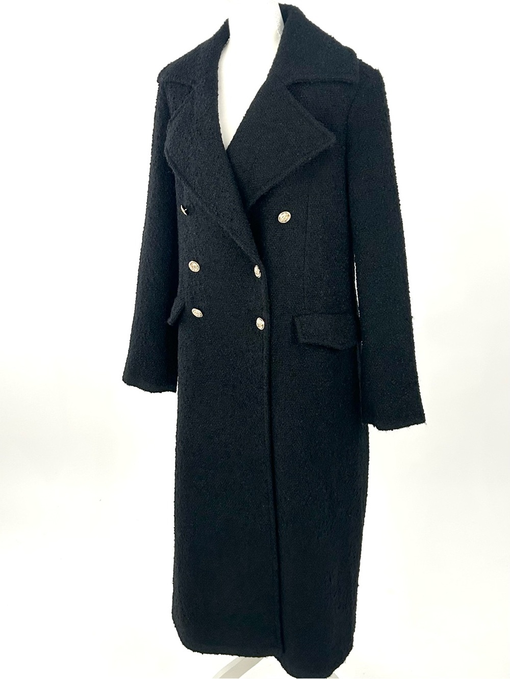 Maeve Anthropologie Wendy Bouclé Long Coat Gold Crest Buttons US 14